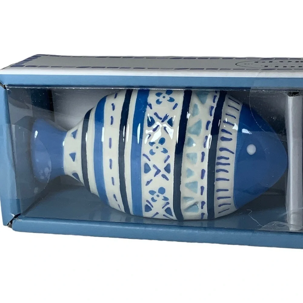 Global Tides Tropical Fish Salt Pepper Shaker Set Ceramic Coastal Blue White
